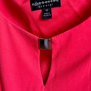 Connected Apparel Red Midi Dress with Plunge Neckline for Cocktail